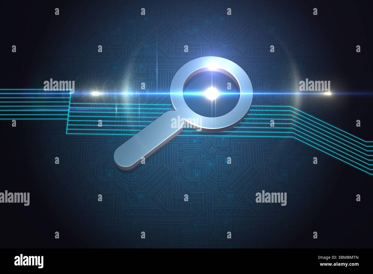 Lente di ingrandimento di lucido su sfondo nero Foto Stock