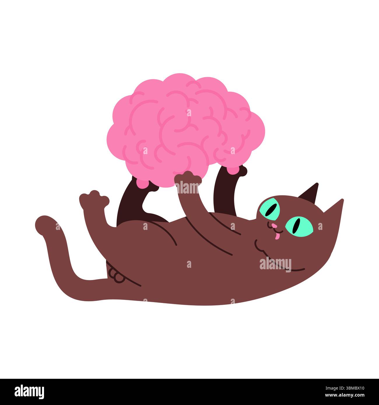Gatto gioca con il cervello. Animali domestici e cervelli. Illustrazione Vettoriale