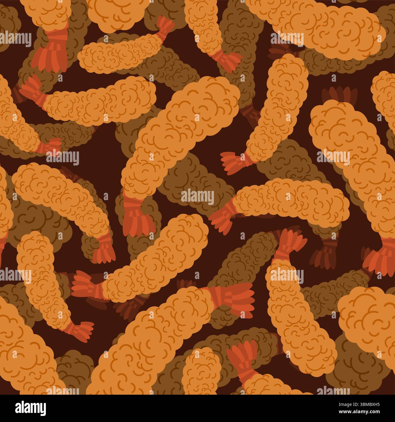 Gamberi fritti senza cuciture. Gamberi sullo sfondo della pastella. consistenza del cibo Illustrazione Vettoriale