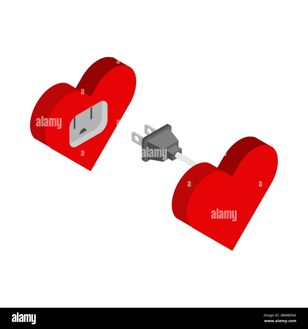 Cuori con spina e presa. Concetto di amore reciproco. Illustrazione Vettoriale