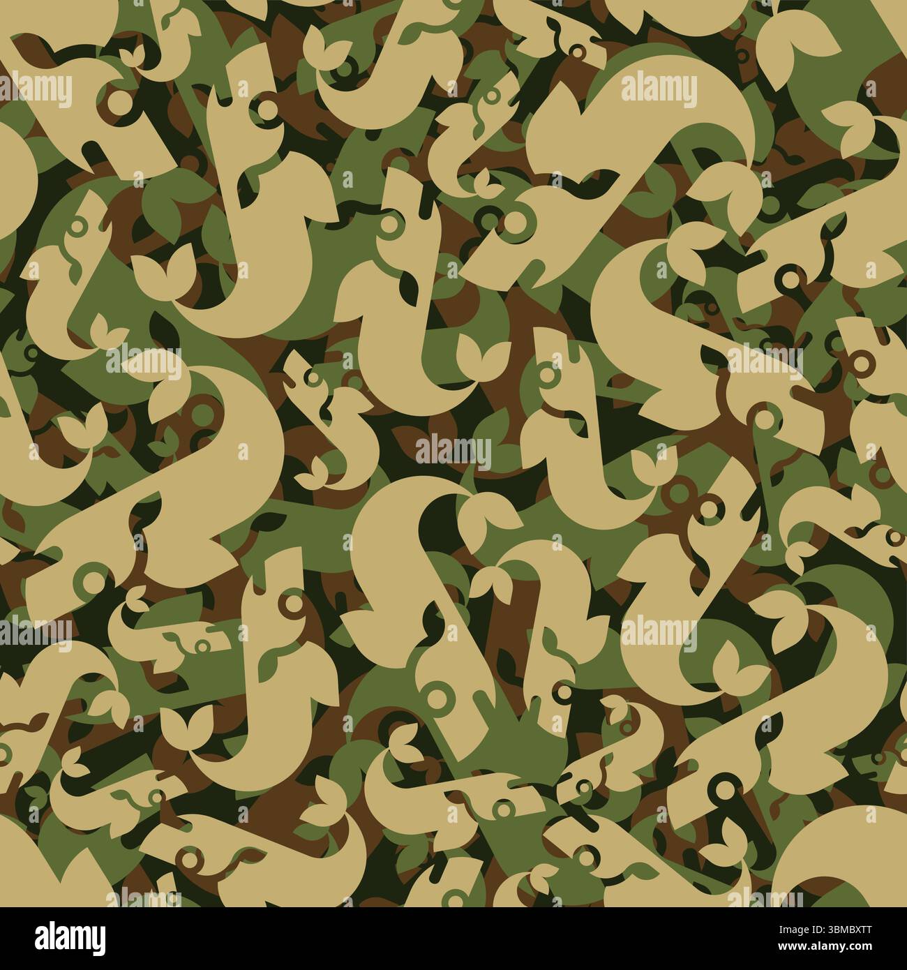 Fish Military pattern senza soluzione di continuità. Storia dell'esercito dei pesci. Struttura Marine Soldier. Protezione ornamenti Illustrazione Vettoriale