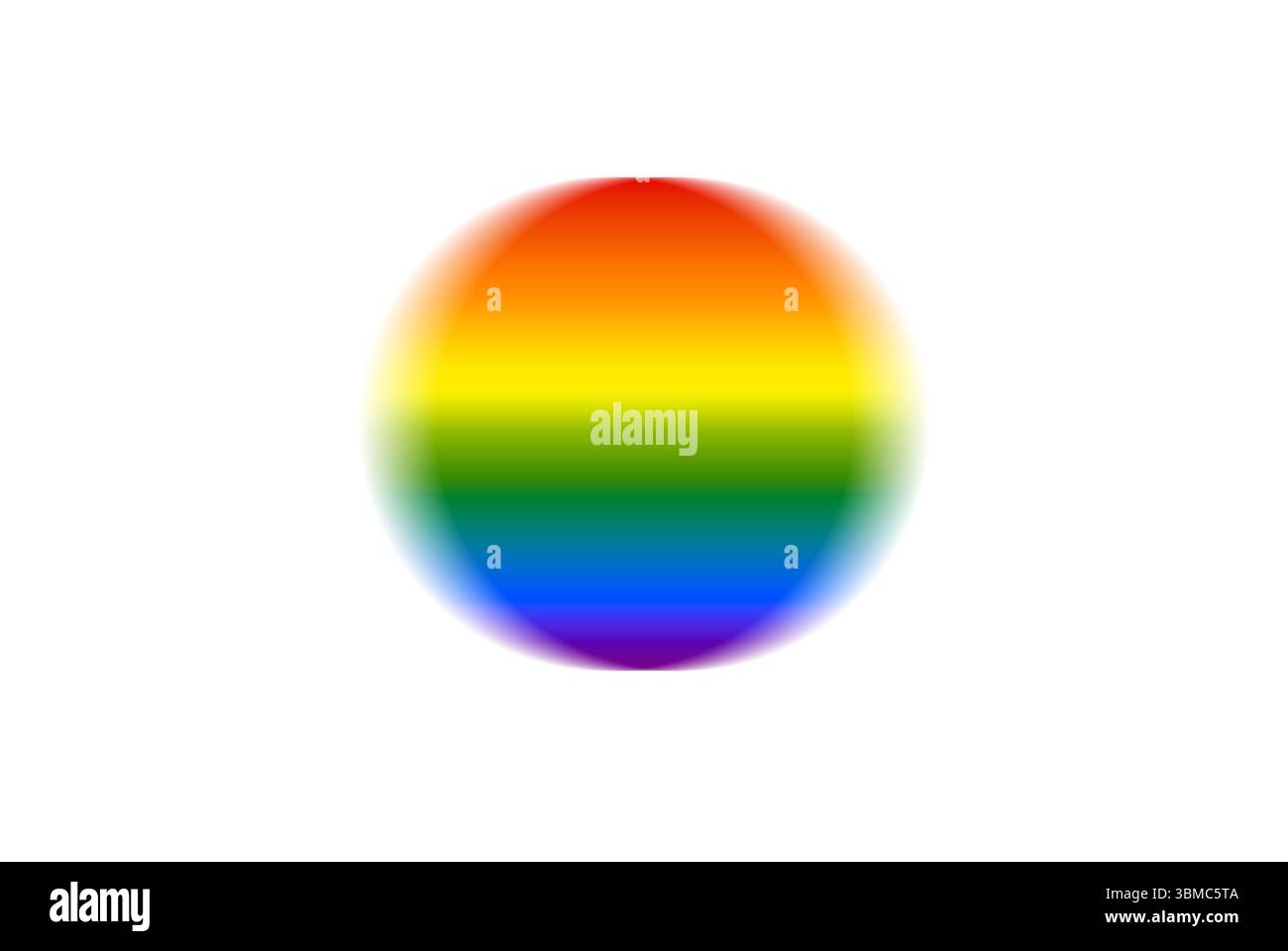 Sfera arcobaleno astratta con texture traslucida e distorsione dinamica a strisce. Colori cromatici vivaci si fondono in movimento fluido su fondo bianco Foto Stock