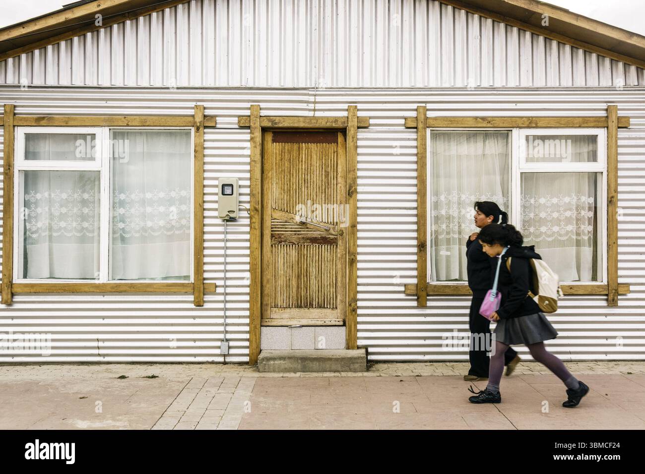 Facciata in lamiera di alluminio, Puerto Natales, regione di Magallanes, Antartide cilena, Patagonia, Repubblica del Cile, Sud America Foto Stock