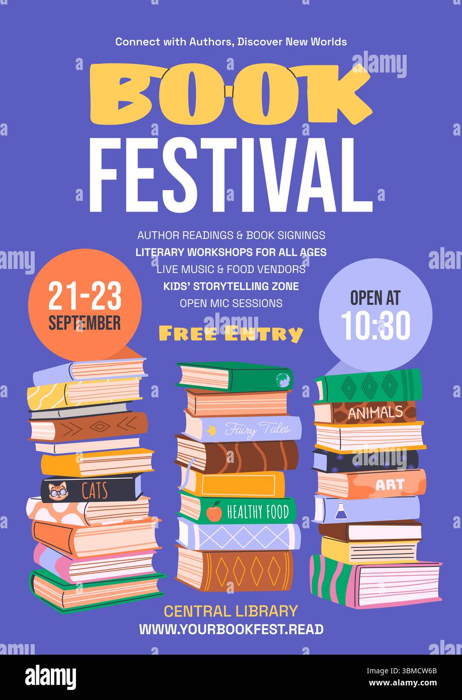 Poster o opuscolo verticale del Festival del libro. Vettore. Illustrazione Vettoriale