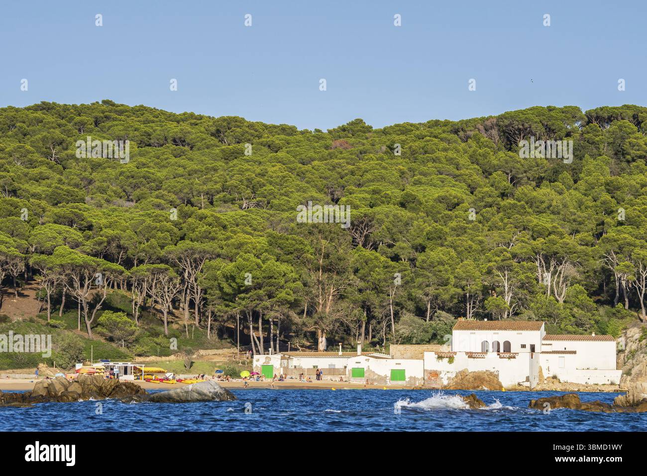 Barche da diporto a Cala Castell, Cala Castell Beach, Palamos, Girona, Catalogna, Spagna, Europa Foto Stock