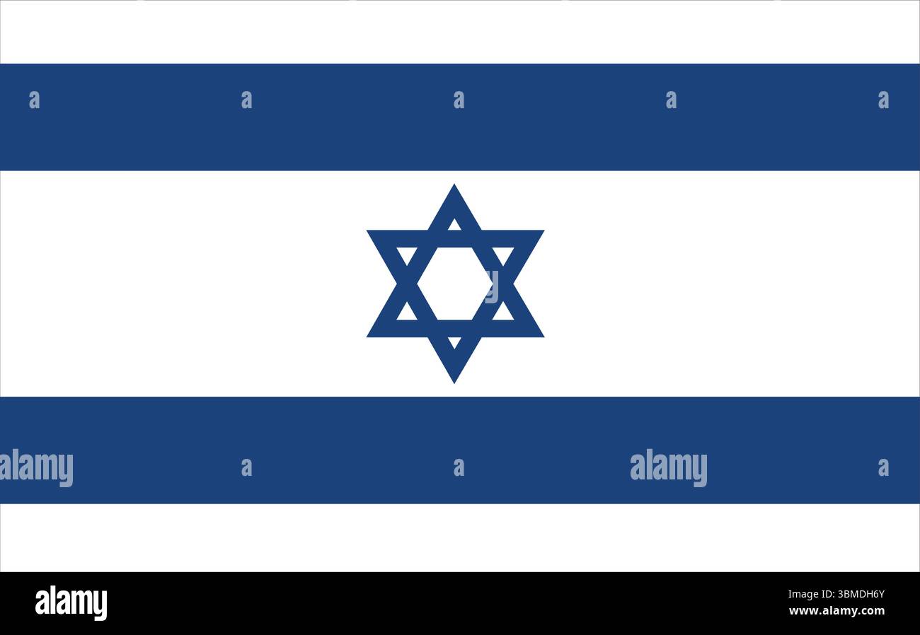 Illustrazione vettoriale della bandiera di Israele con la Stella blu di David su sfondo bianco. Ideale per identità nazionale, uso politico, culturale, editoriale. Illustrazione Vettoriale