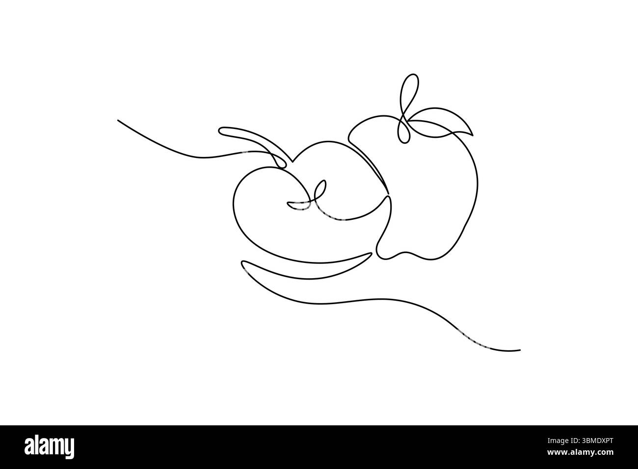 Design minimalista a una linea continua Apple e contorno isolato con sfondo bianco Illustrazione Vettoriale