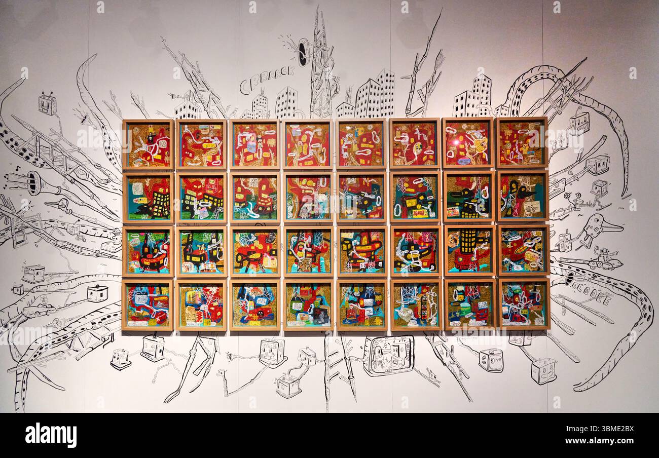 Urban Jungle 24, 2024, LUIS PÉREZ CALVO (1962), acrilico e pennarello su carta, Street Art Space, Fundación María CRISTINA MASAVEU PETERSON, Madrid Foto Stock
