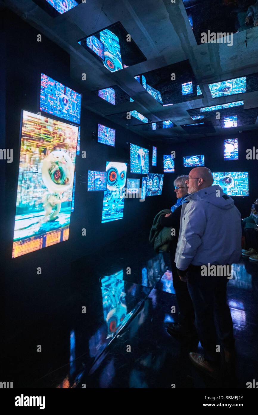 Francia, Parigi, Grand Palais immersivo nei locali dell'Opera Bastille, mostra pixel dedicata a Miguel Chevalier, esperienza interattiva con l'universo creativo dell'intelligenza artificiale Foto Stock