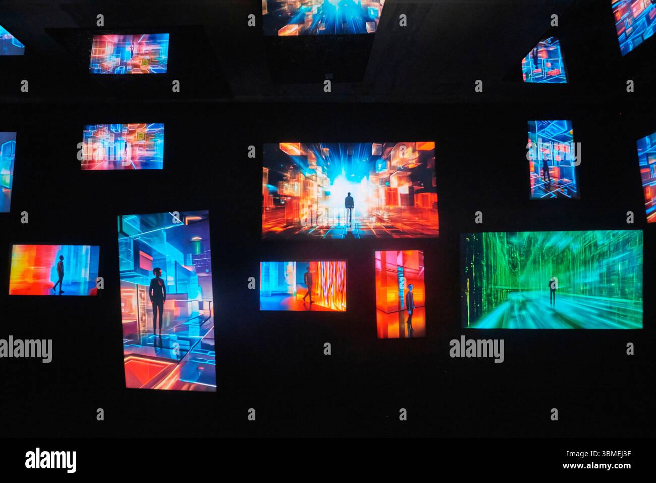 Francia, Parigi, Grand Palais immersivo nei locali dell'Opera Bastille, mostra pixel dedicata a Miguel Chevalier, esperienza interattiva con l'universo creativo dell'intelligenza artificiale Foto Stock