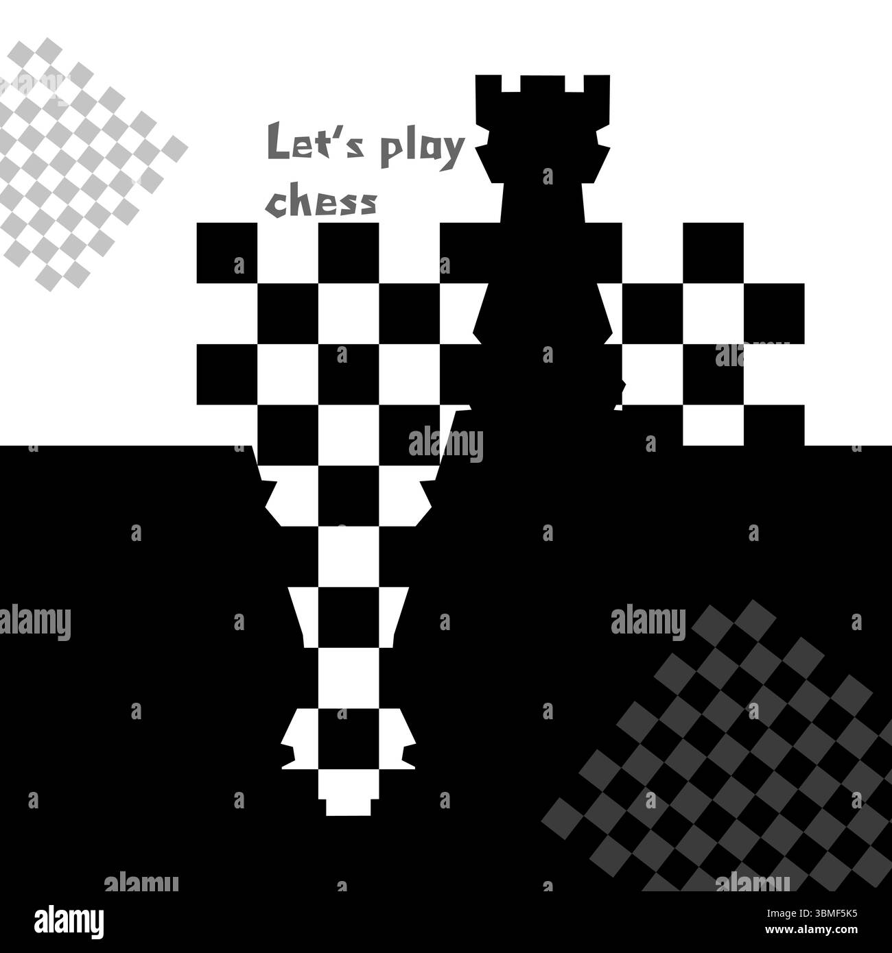 Sfondo scacchistico bianco e nero. Disegno del volantino per sfondo a scacchi illustrativo. Post per il torneo di scacchi, concetto di giorno degli scacchi Illustrazione Vettoriale