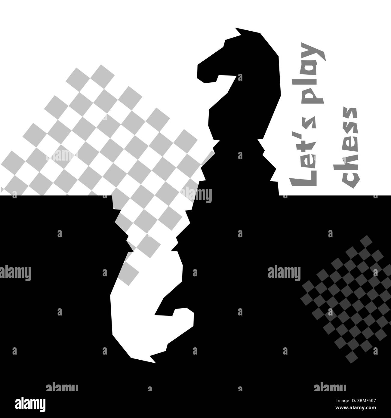 Sfondo scacchistico bianco e nero. Disegno del volantino per sfondo a scacchi illustrativo. Post per il torneo di scacchi, concetto di giorno degli scacchi Illustrazione Vettoriale