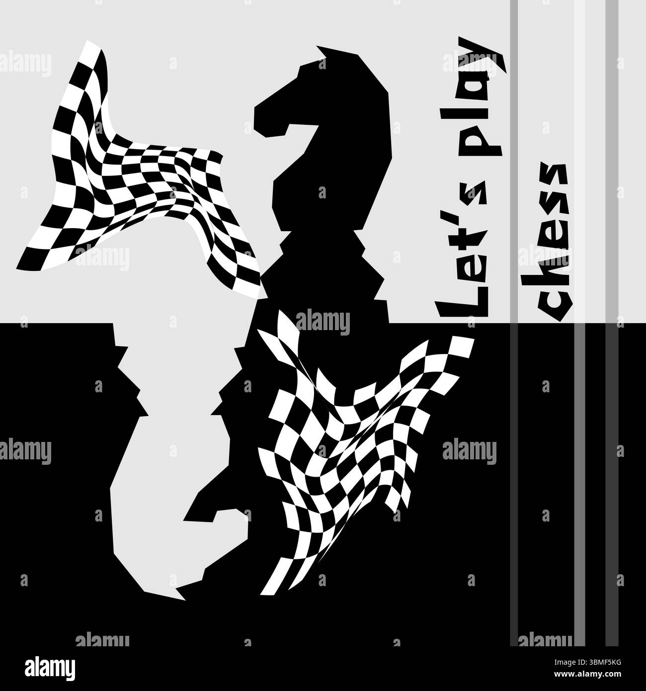 Sfondo scacchistico bianco e nero. Disegno del volantino per sfondo a scacchi illustrativo. Post per il torneo di scacchi, concetto di giorno degli scacchi Illustrazione Vettoriale