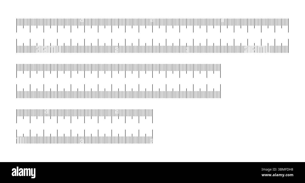 Diagrammi di misurazione da 10,15, 20 centimetri. Misurazione della lunghezza matematica, distanza, altezza, strumenti di cucitura semplici. Set di modelli righelli con scala senza Illustrazione Vettoriale