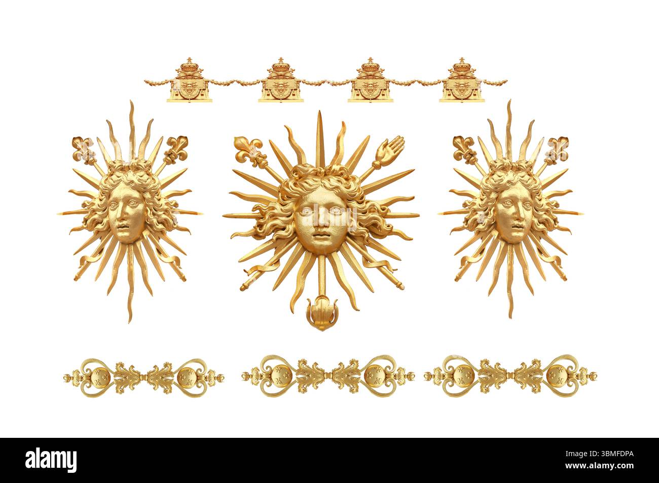 Dettagli dorati isolati della Francia su sfondo bianco Foto Stock
