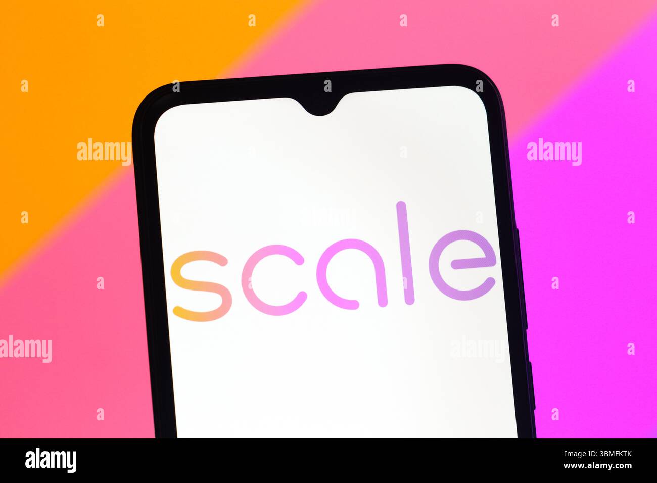 In questa immagine, il logo Scale ai viene visualizzato sullo schermo di uno smartphone. Foto Stock