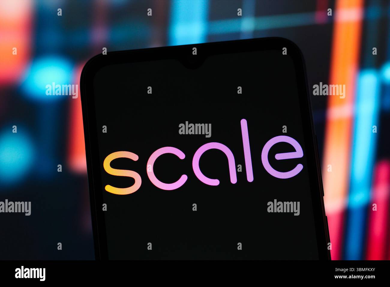 In questa immagine, il logo Scale ai viene visualizzato sullo schermo di uno smartphone. Foto Stock