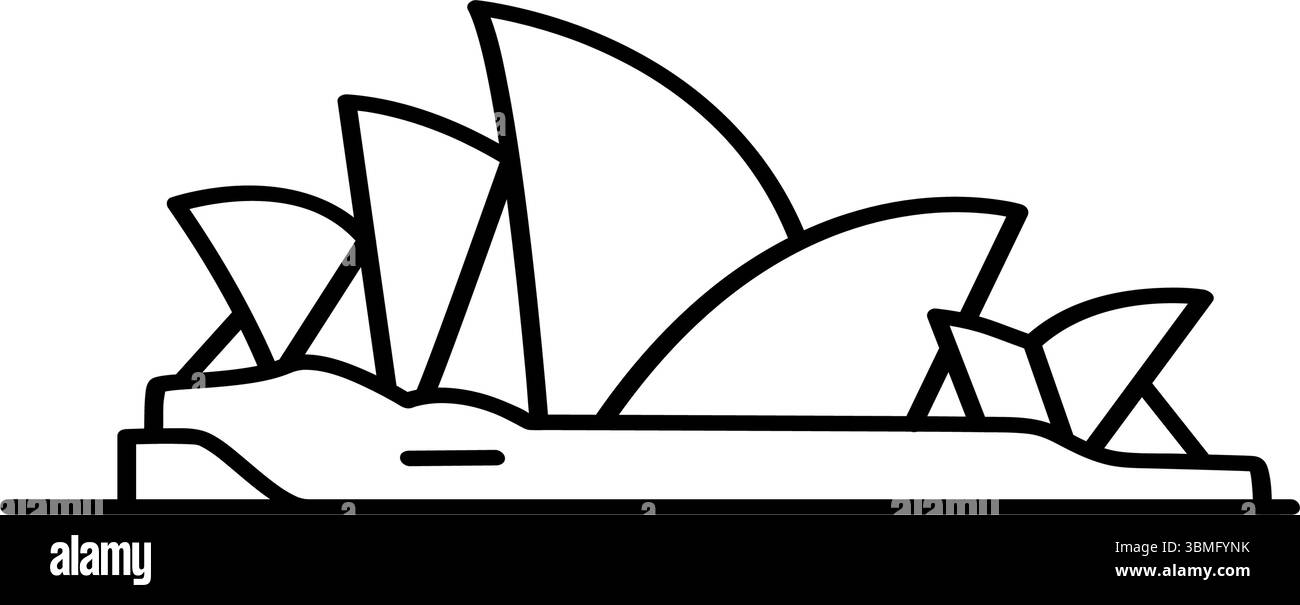 La Sydney Opera House si presenta come una semplice icona a forma di scarabocchio con linee nere tracciate a mano su sfondo bianco. Formato vettoriale Illustrazione Vettoriale