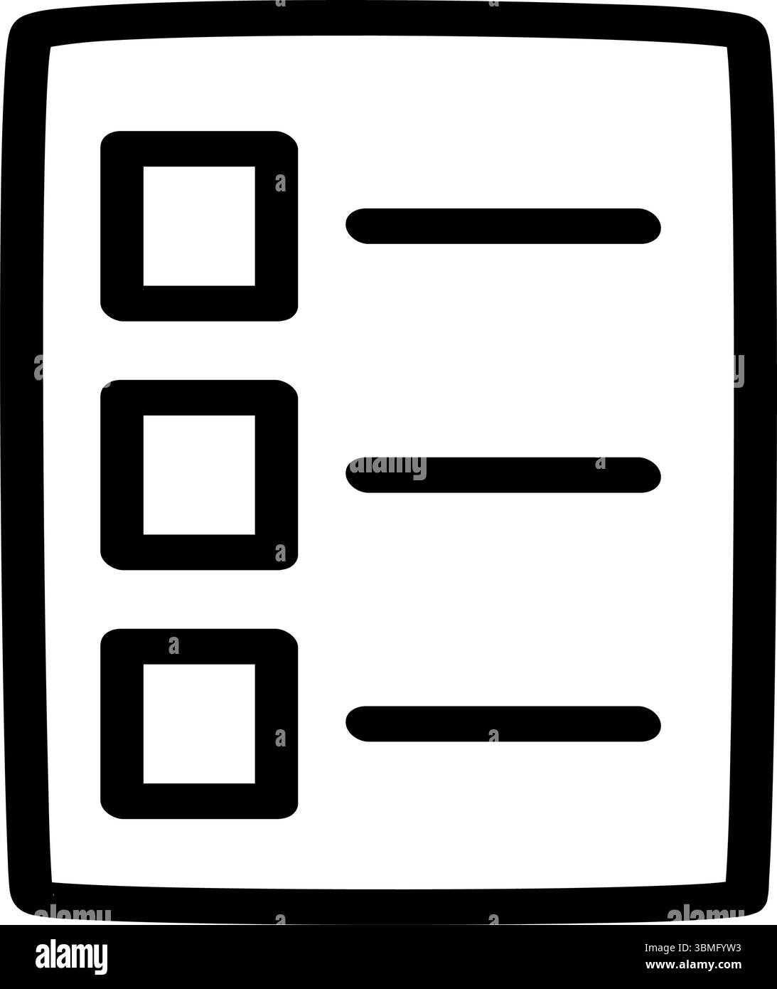 L'icona della lista di controllo stile disegnata a mano mostra tre quadrati accanto a tre brevi linee orizzontali. Rappresenta un elenco di attività con caselle da selezionare come t Illustrazione Vettoriale