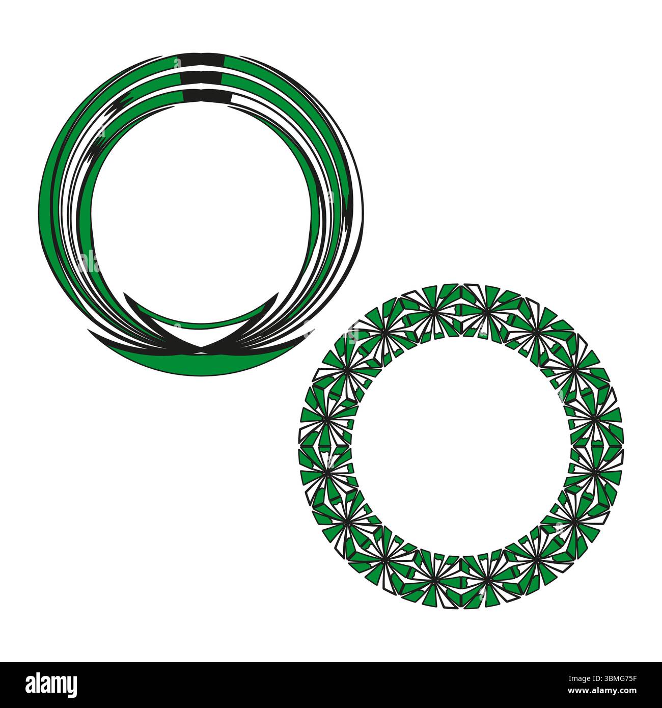 Cerchi di foglie verdi. Elementi di ghirlanda botanica. Design della cornice naturale. Schema organico vettoriale. Illustrazione Vettoriale