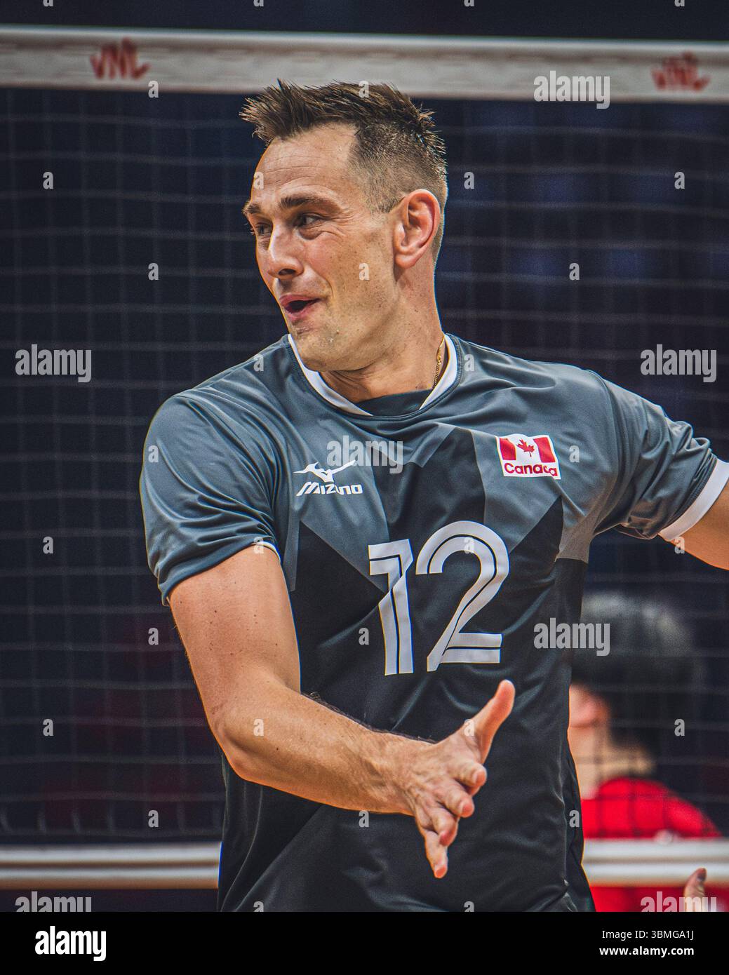 Giappone vs Canada durante la partita maschile FIVB Volleyball Nations League 2024 del 27 giugno a Łódź, Polonia. Foto Stock