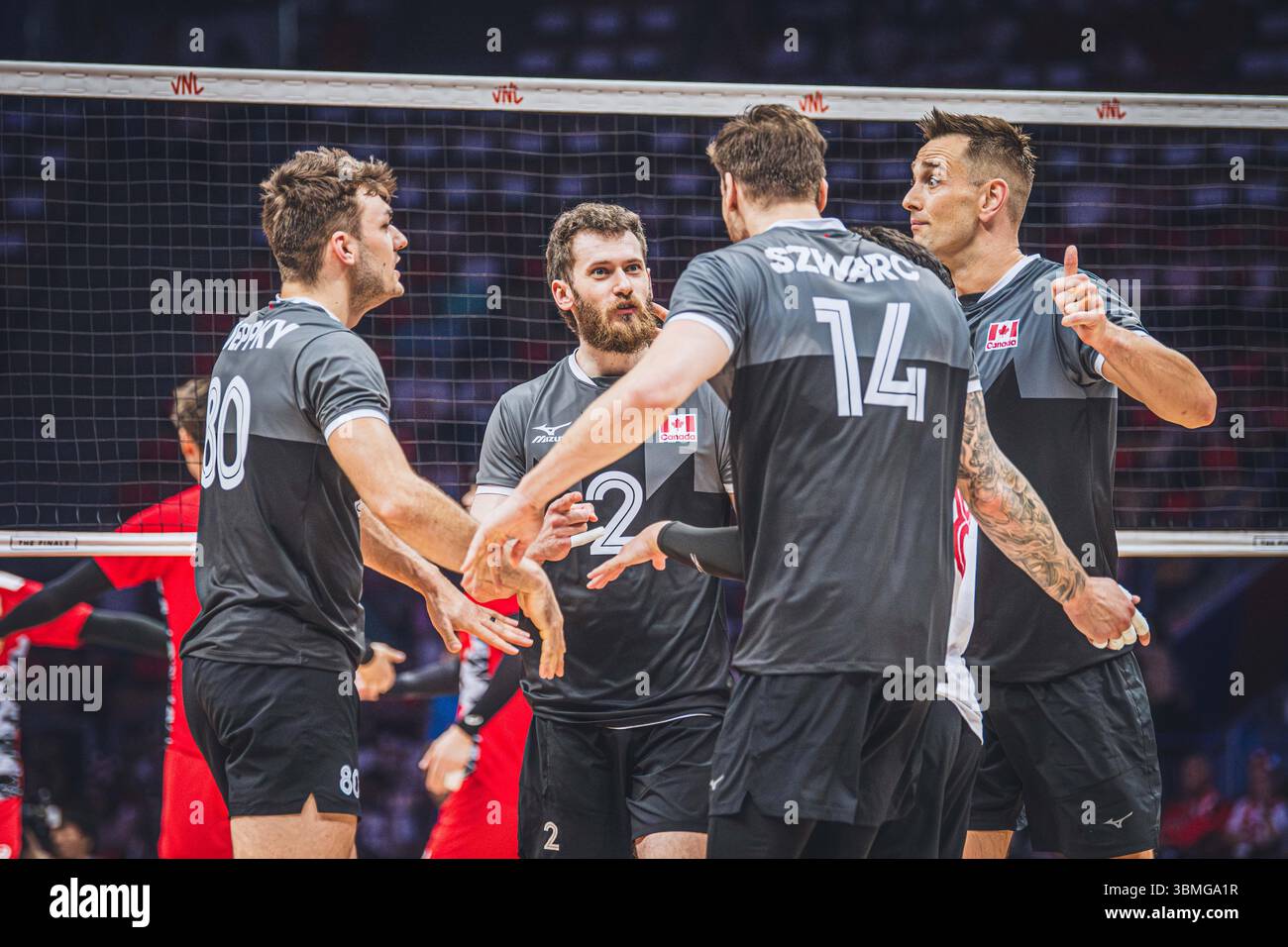 Giappone vs Canada durante la partita maschile FIVB Volleyball Nations League 2024 del 27 giugno a Łódź, Polonia. Foto Stock