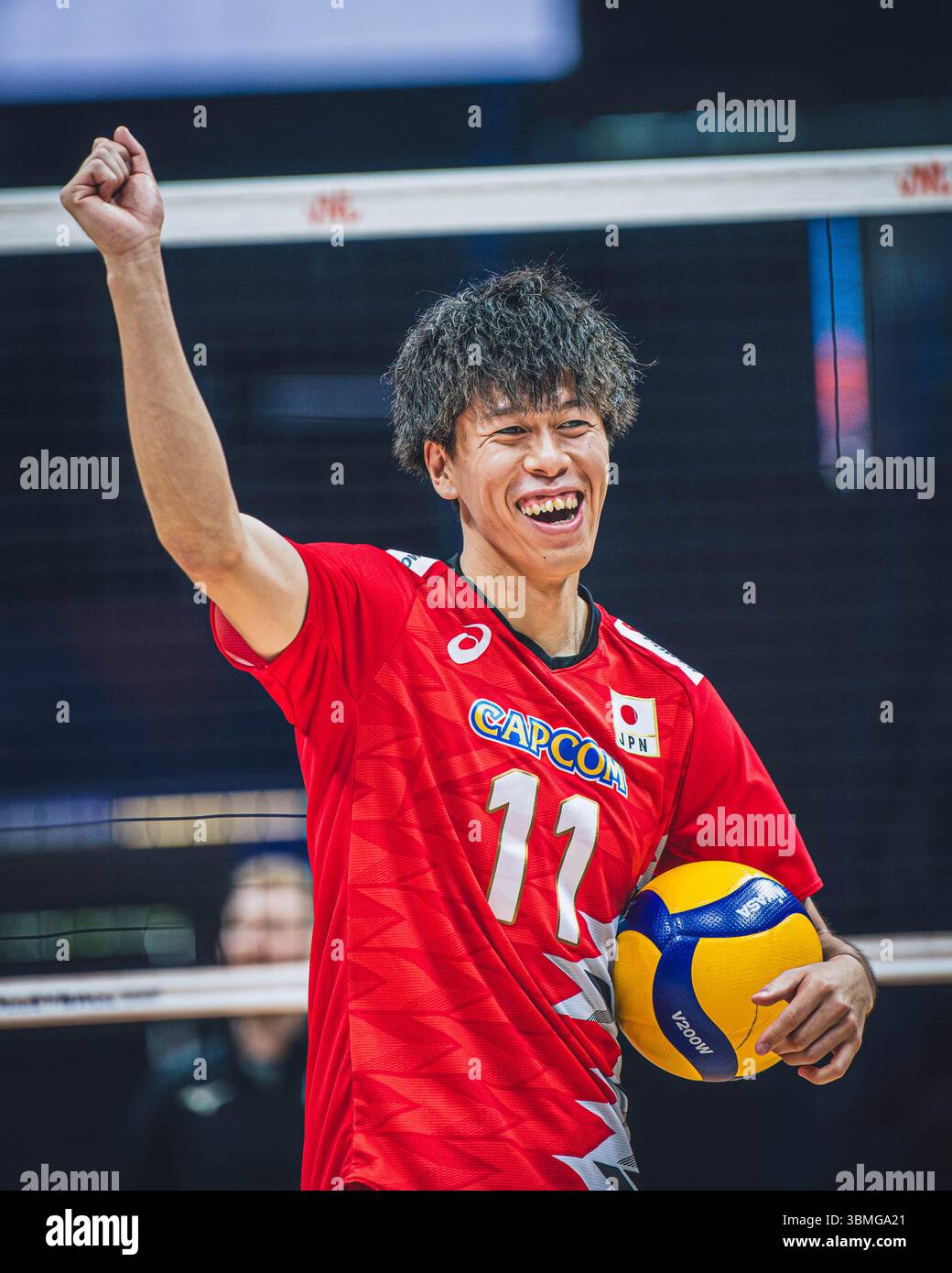 Giappone vs Canada durante la partita maschile FIVB Volleyball Nations League 2024 del 27 giugno a Łódź, Polonia. Foto Stock