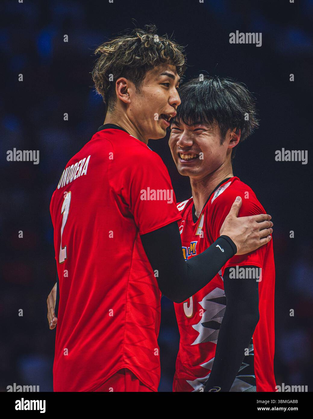 Giappone vs Canada durante la partita maschile FIVB Volleyball Nations League 2024 del 27 giugno a Łódź, Polonia. Foto Stock