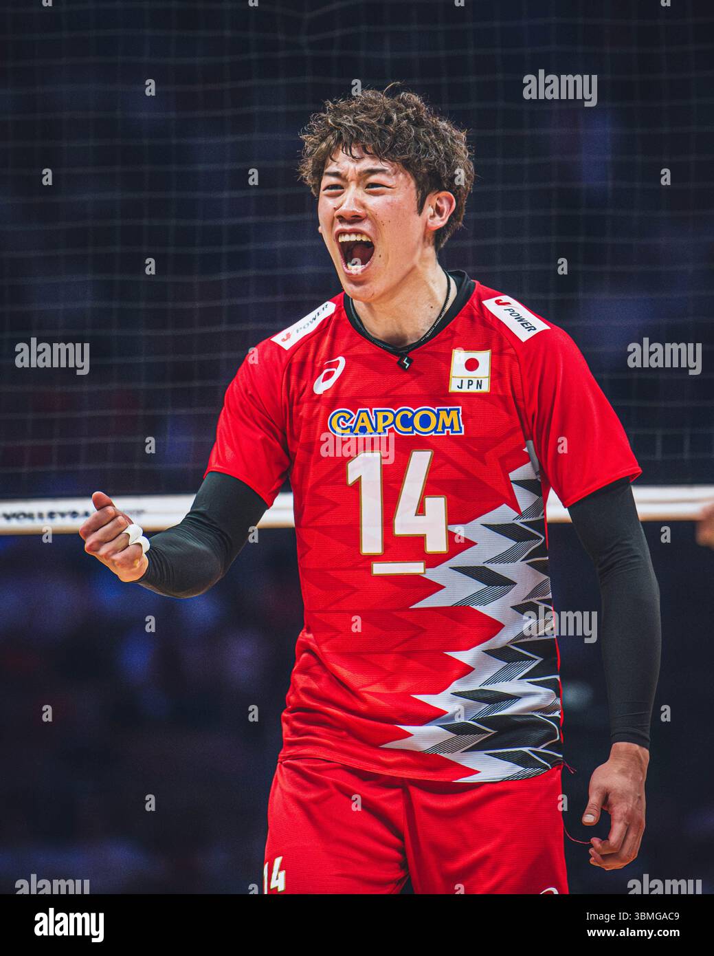 Giappone vs Canada durante la partita maschile FIVB Volleyball Nations League 2024 del 27 giugno a Łódź, Polonia. Foto Stock