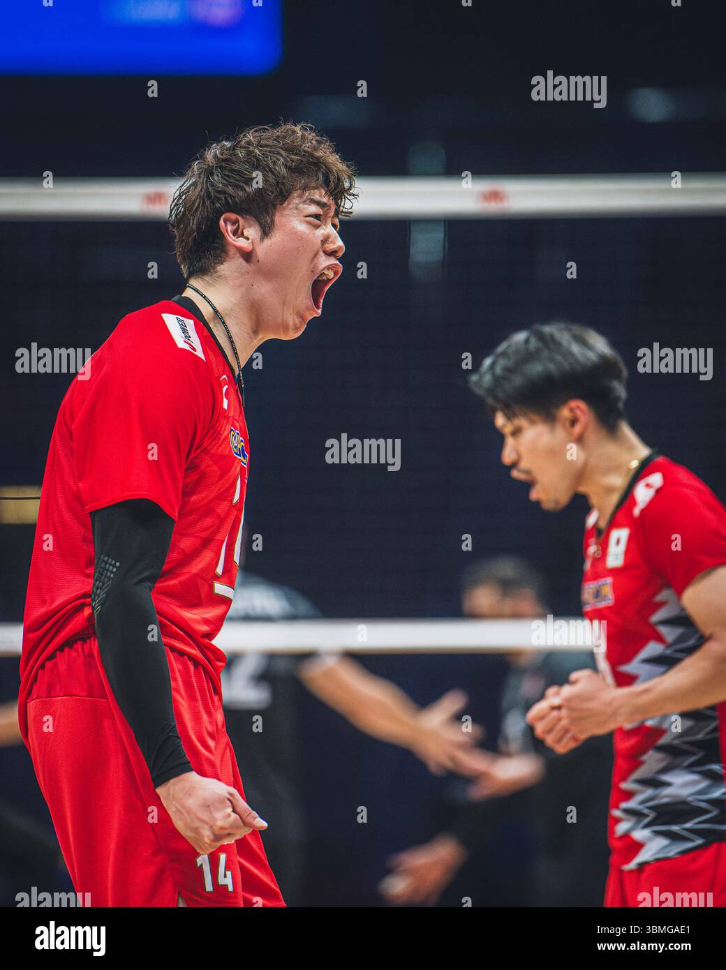 Giappone vs Canada durante la partita maschile FIVB Volleyball Nations League 2024 del 27 giugno a Łódź, Polonia. Foto Stock