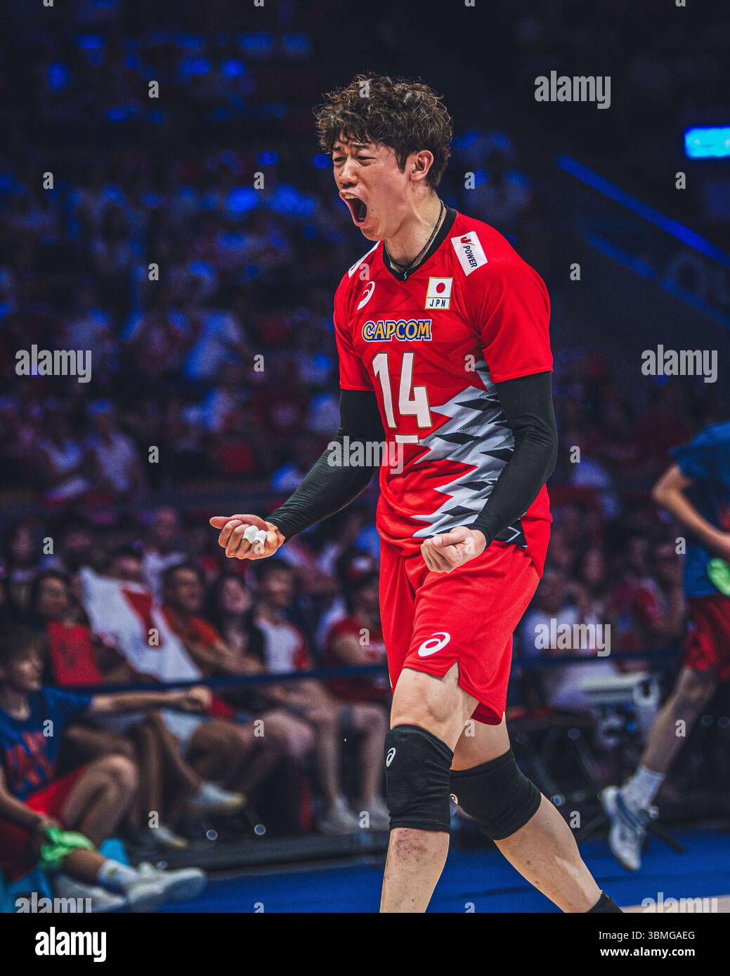 Giappone vs Canada durante la partita maschile FIVB Volleyball Nations League 2024 del 27 giugno a Łódź, Polonia. Foto Stock