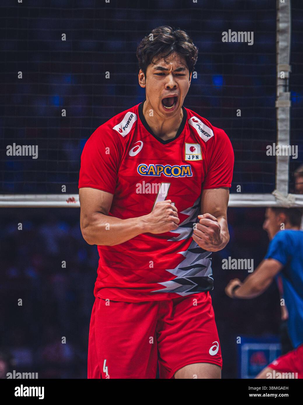 Giappone vs Canada durante la partita maschile FIVB Volleyball Nations League 2024 del 27 giugno a Łódź, Polonia. Foto Stock