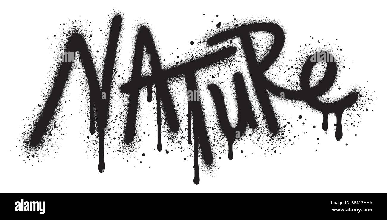 Parola Graffiti Nature spruzzata in nero su bianco.illustrazione vettoriale. Illustrazione Vettoriale