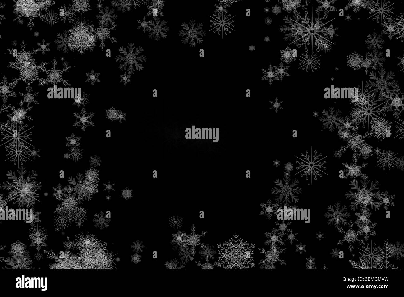 Design bianco con fiocco di neve sul nero Foto Stock