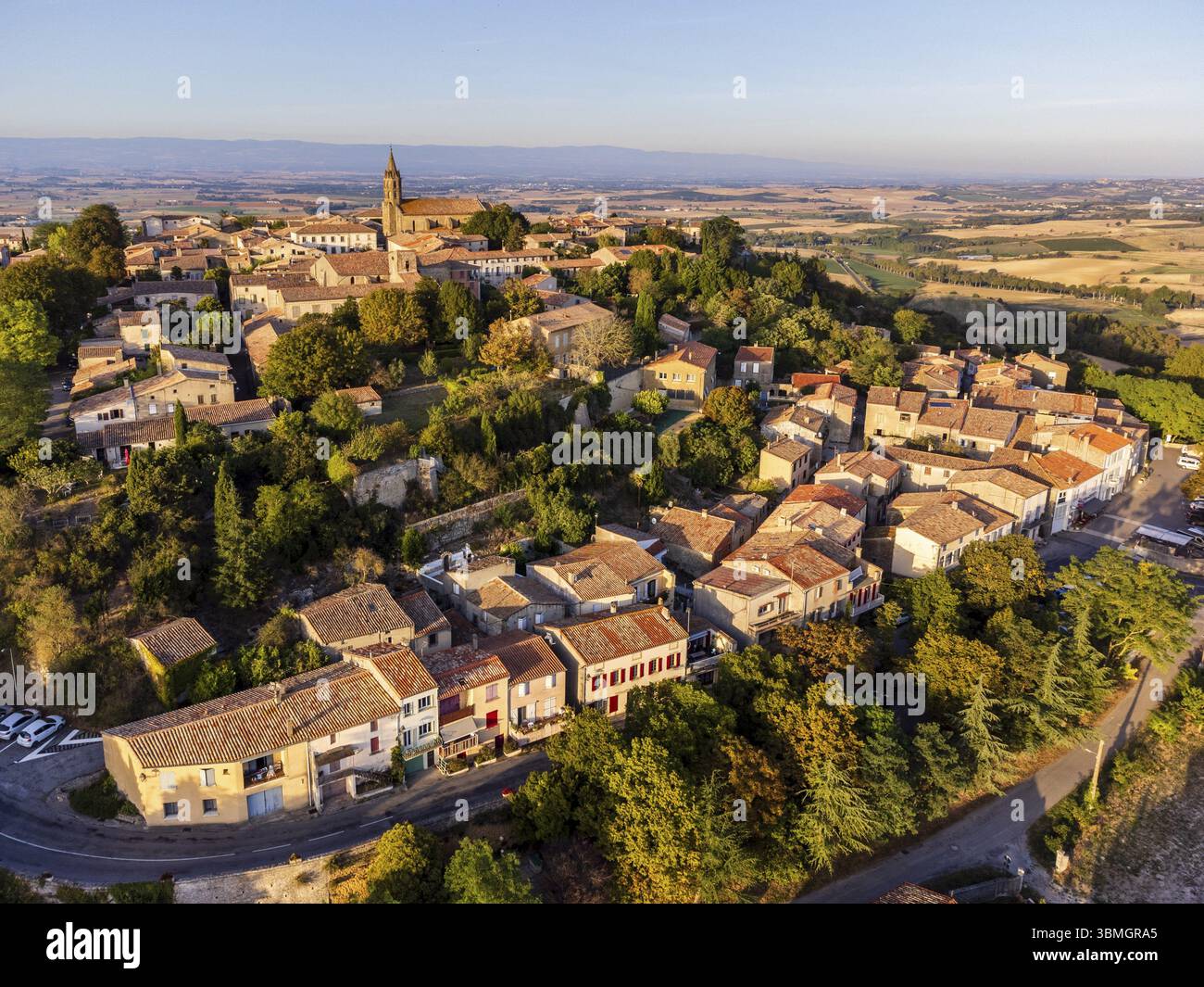 Fanjeaux, sede di Simon de Montfort, dipartimento di Aude, Occitania, Repubblica francese Foto Stock