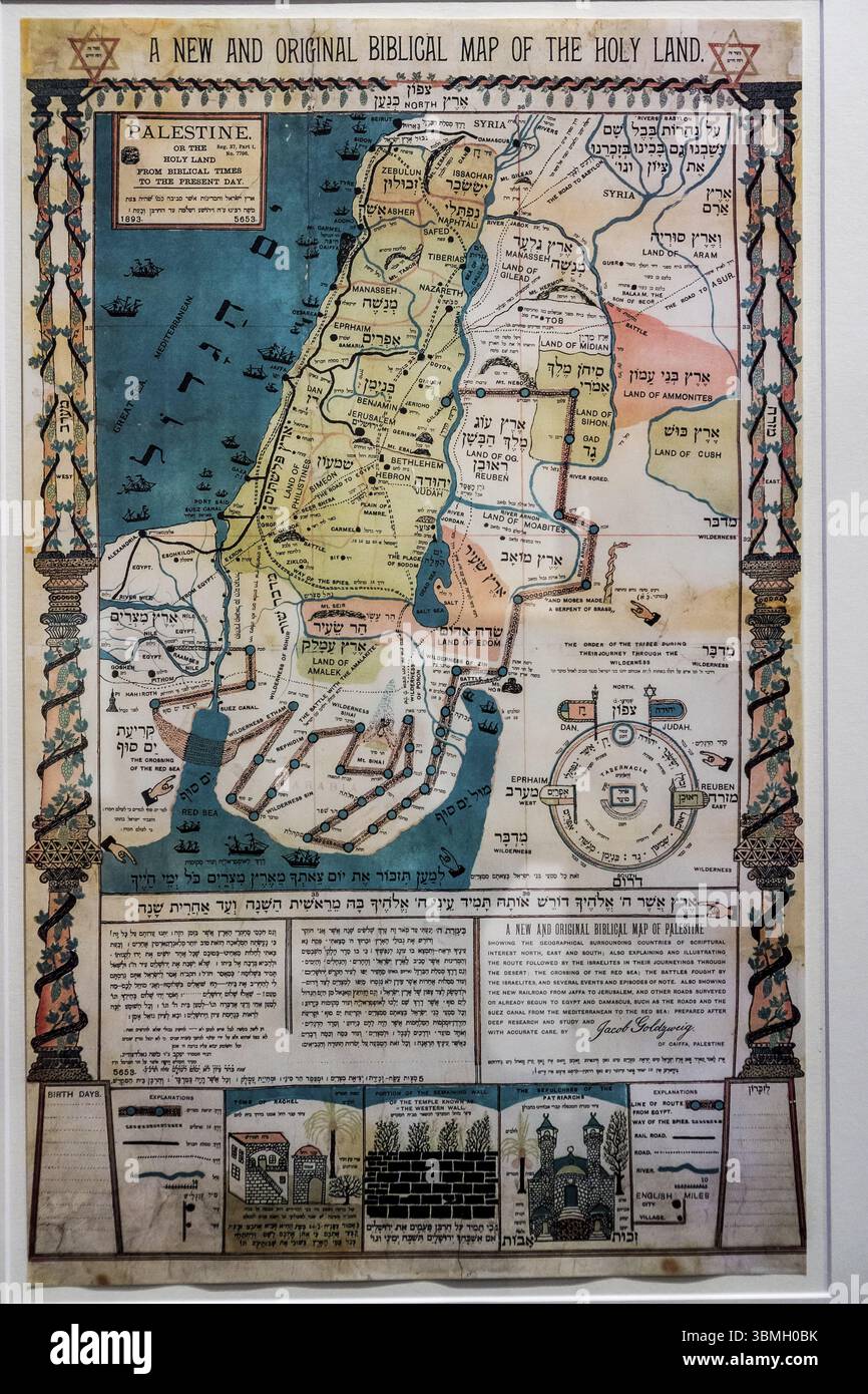Mappa biblica, litografia di Jacob Goldzweig, 1893, Museo Ebraico di Berlino, progettato dall'architetto polacco Daniel Libeskinds, Berlino, Germania, Europa Foto Stock
