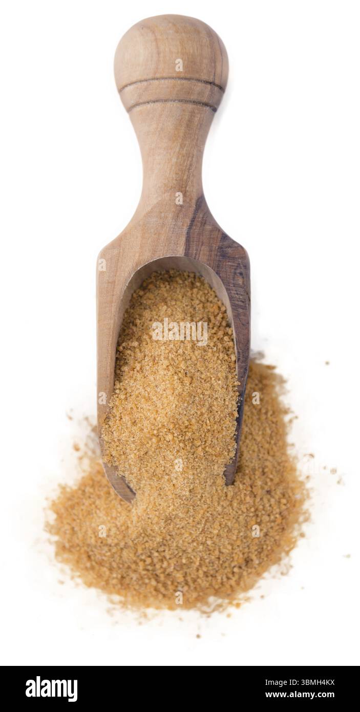 Lo zucchero di cocco (close-up shot) isolato su sfondo bianco Foto Stock