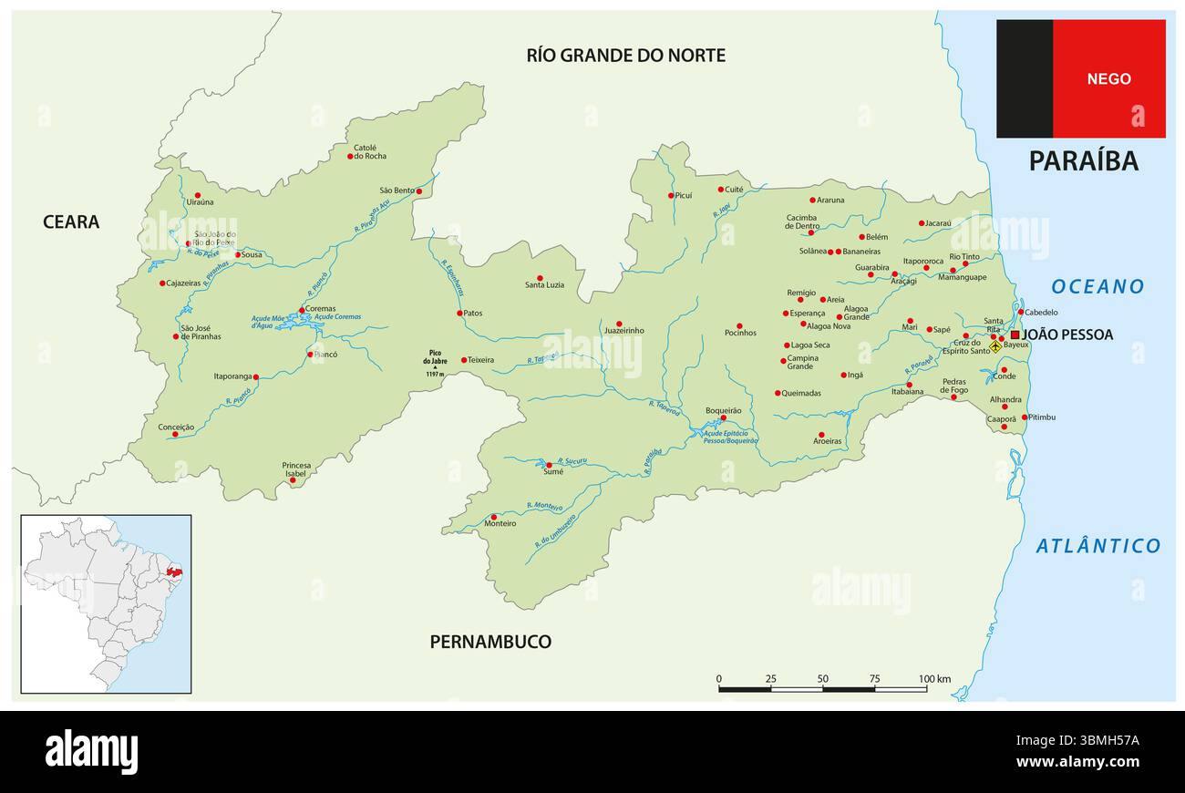 Mappa dello stato brasiliano di paraiba Foto Stock
