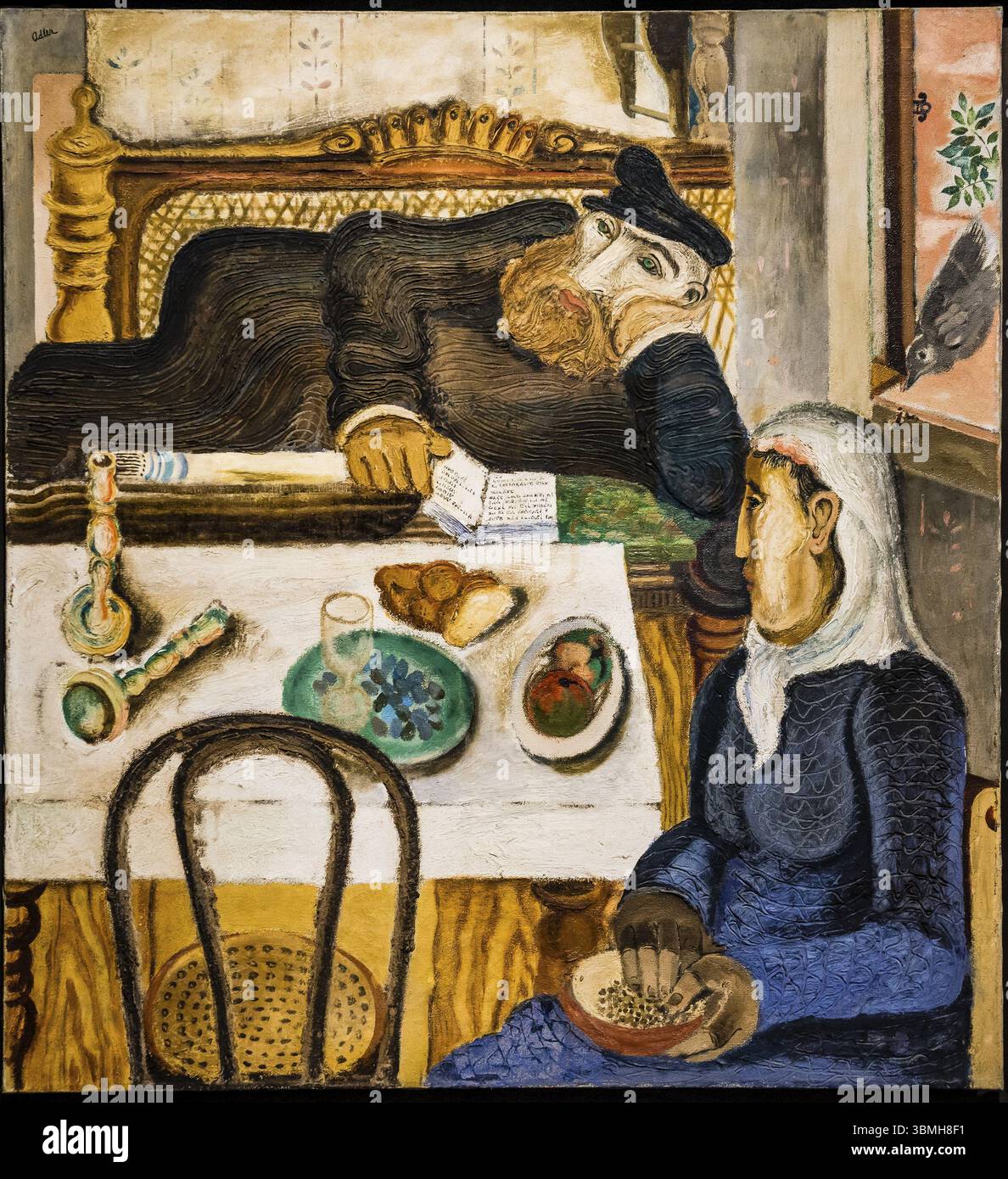 Sabbath, Jankel Adler, 1927-1928, olio di tecnica mista, sabbia su tela, museo Ebraico di Berlino, progettato dall'architetto polacco Daniel Libeskinds, Berlino, G. Foto Stock