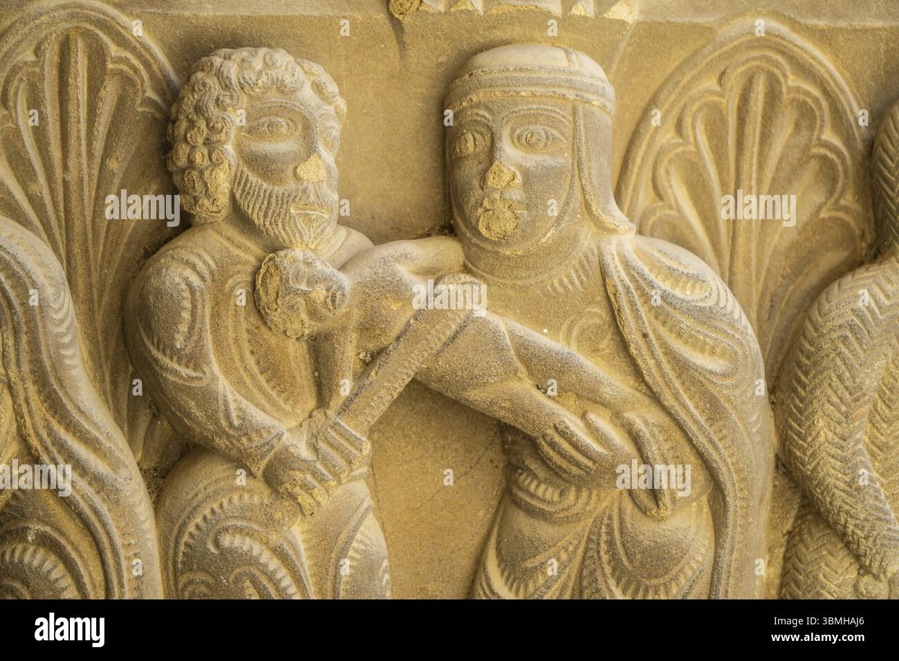 Massacro degli innocenti, capitale romanica, monastero di San Pedro el Viejo, Huesca, comunità Aragona, Spagna, Europa Foto Stock