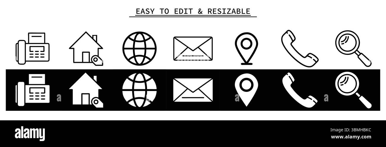 Icone Contattaci semplici: Linee artistiche in bianco e nero, sito Web e uso aziendale. Illustrazione Vettoriale