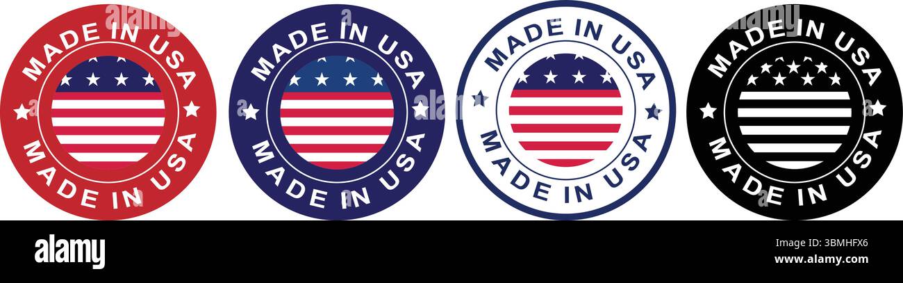 Set di etichette di qualità Made in USA in formato circolare Illustrazione Vettoriale