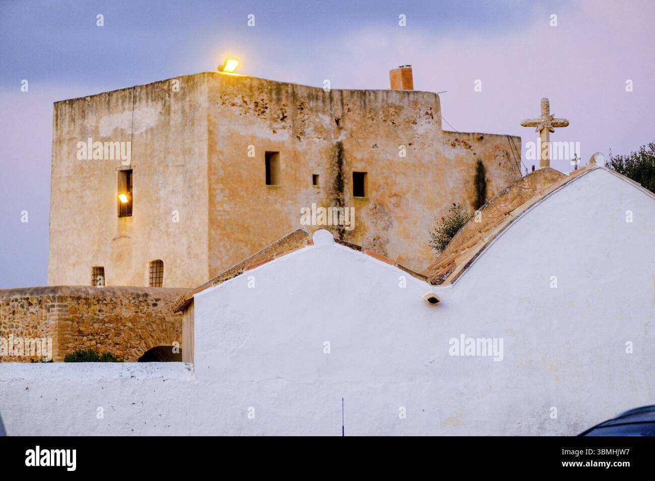 Chiesa di Sant Francesc Xavier, esempio di chiesa fortificata, XVIII secolo, Formentera, Isole baleari, Spagna, Europa Foto Stock