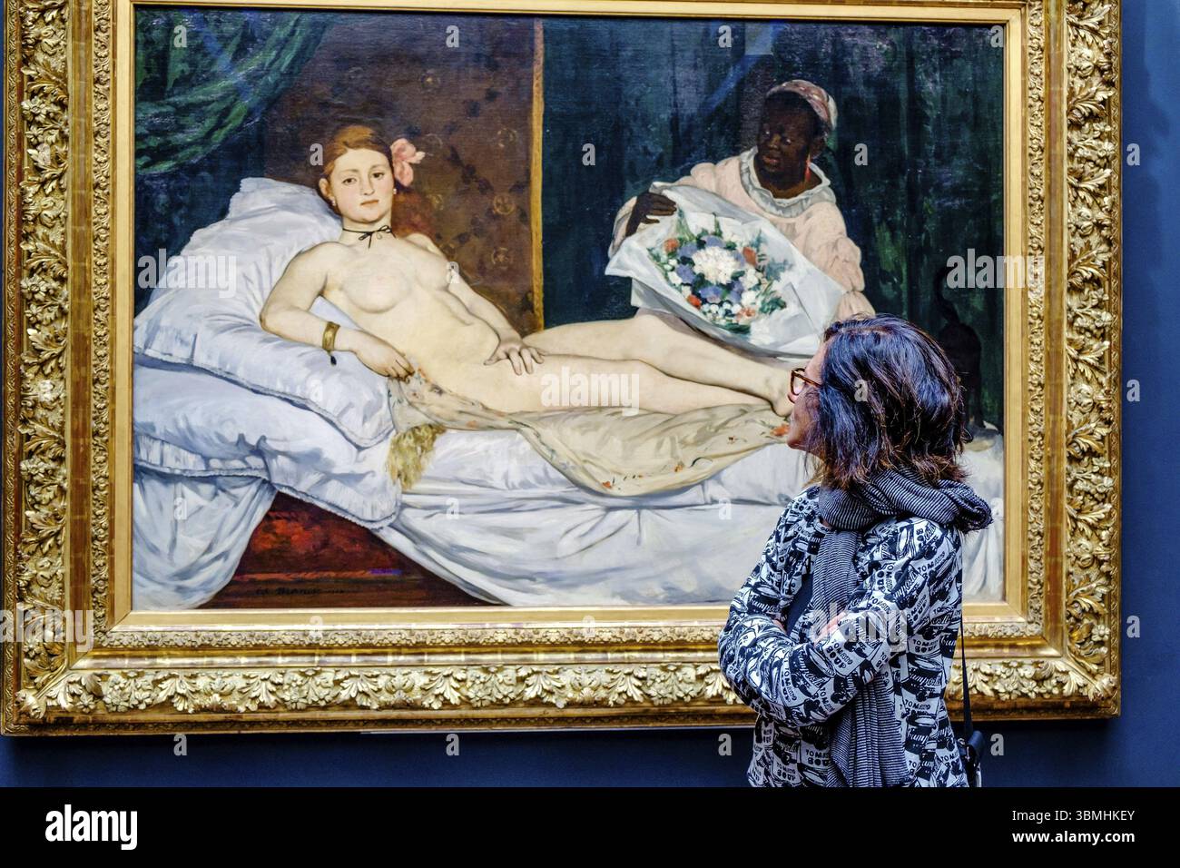 Studenti che guardano un'opera di Edouard Manet (1832-1883), Museo d'Orsay, Ministero della Cultura e della comunicazione francese, Parigi, Francia, Europa occidentale, UE Foto Stock