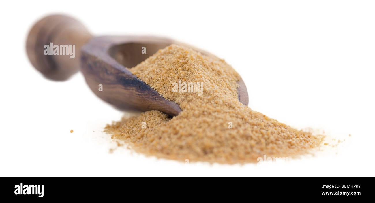 Porzione di Coco Zucchero (close-up shot) isolato su sfondo bianco Foto Stock