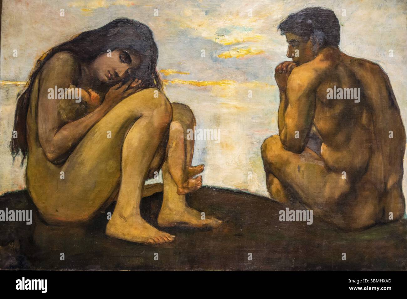 Adan ed Eva con il loro primo figlio, Lesser Ury, 1896, olio su tela, Museo Ebraico di Berlino, progettato dall'architetto polacco Daniel Libeskinds, Berlino, Germ Foto Stock