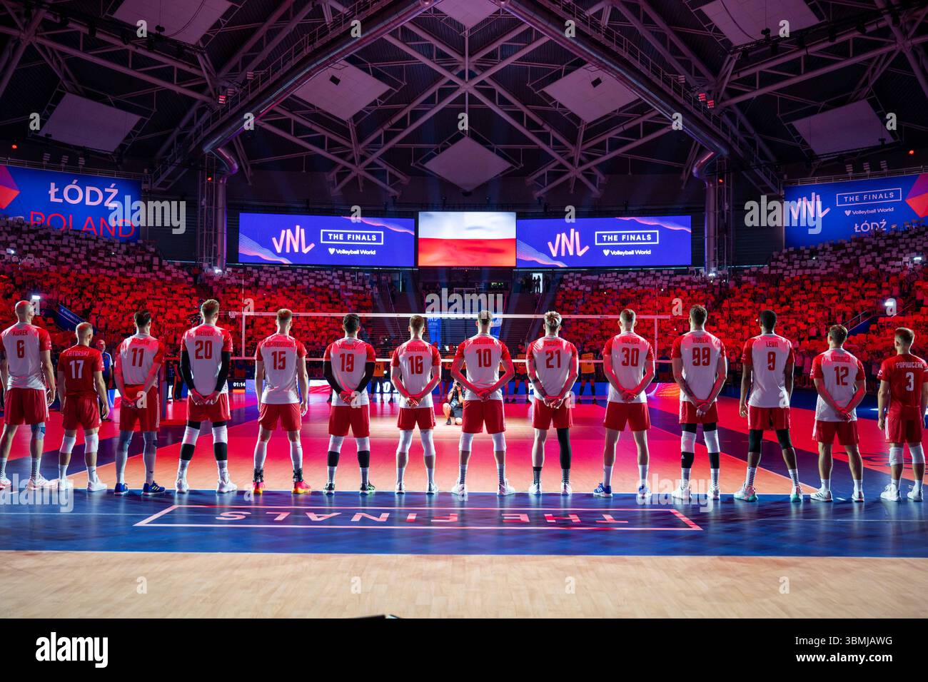 Polonia contro Brasile durante la partita maschile FIVB Volleyball Nations League 2024 del 27 giugno a Łódź, Polonia. Foto Stock