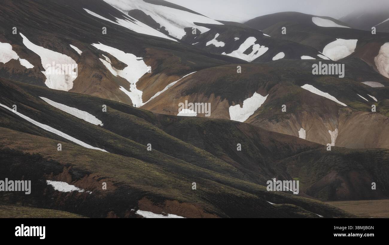 Montagne di Landmannalaugar dalla vista aerea Foto Stock
