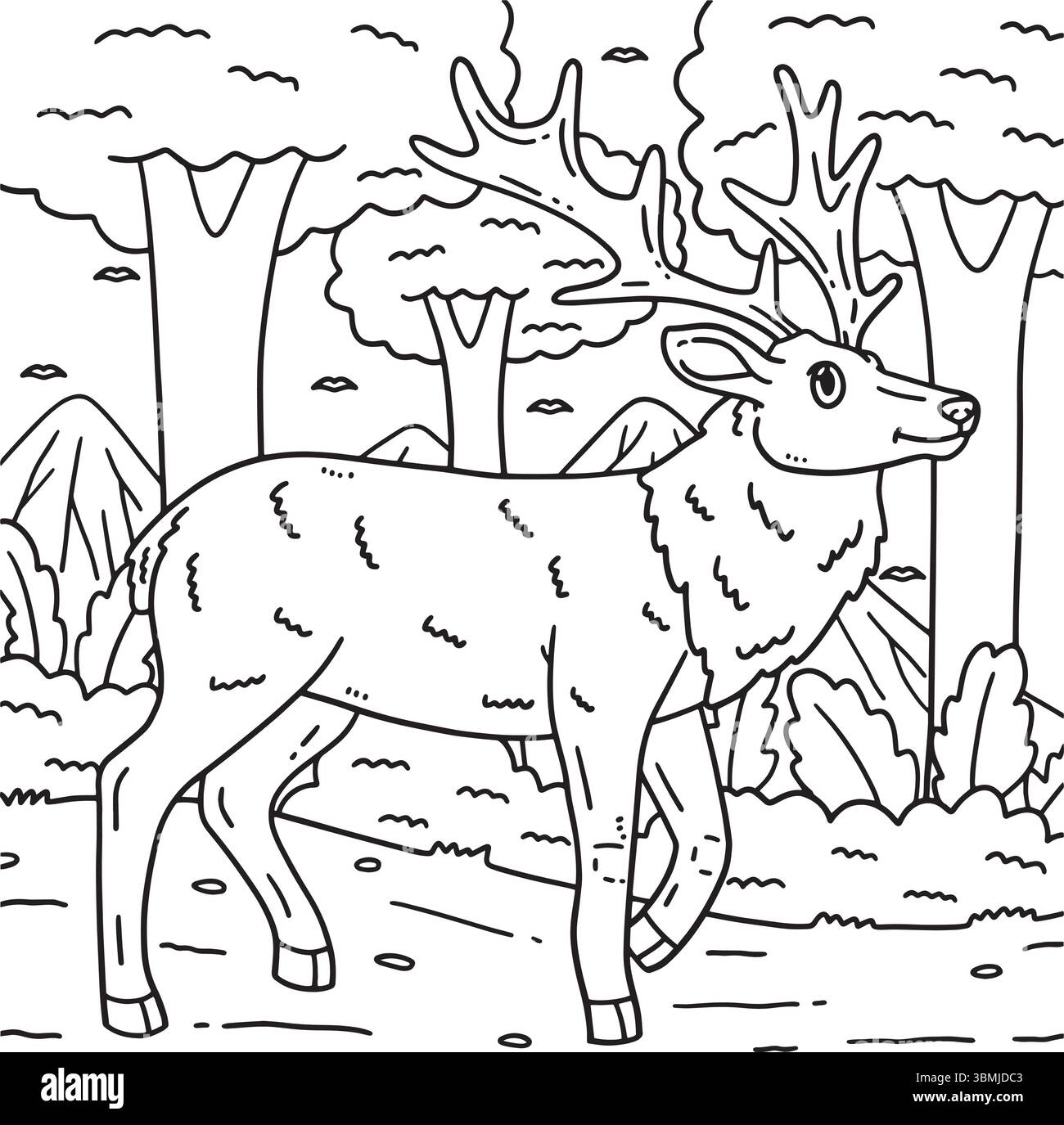 Una pagina colorata carina e divertente di un animale della foresta, un alce. Offre ore di divertimento colorato per i bambini. Colorare questa pagina è molto facile. Adatto per Illustrazione Vettoriale