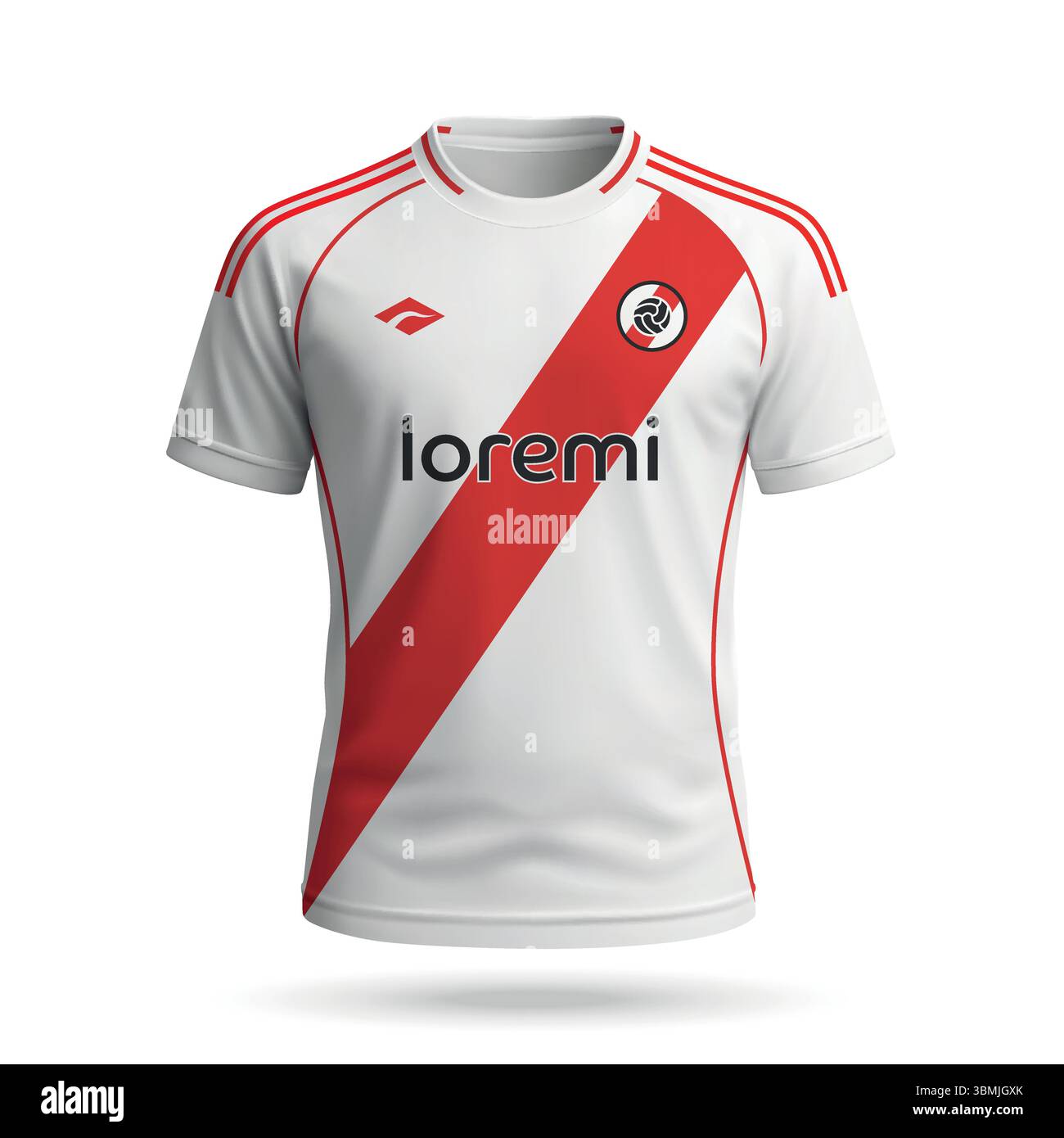 Maglia da calcio realistica in 3d in stile River Plate, modello di maglia da calcio 2025 Illustrazione Vettoriale